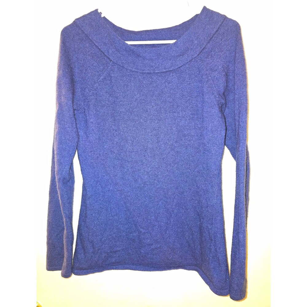 Susan Bristol Angora Wool Blend Blue Sweater Womens M Portrait Neck Soft Knit